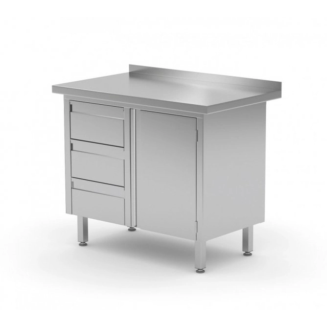 Wall table, cabinet with three drawers and hinged doors - drawers on the left side 1000 x 700 x 850 mm POLGAST 136107-3-L 136107-3-L