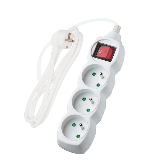 Extension cord with a switch,3 sockets, white,1,5 m ONLINE