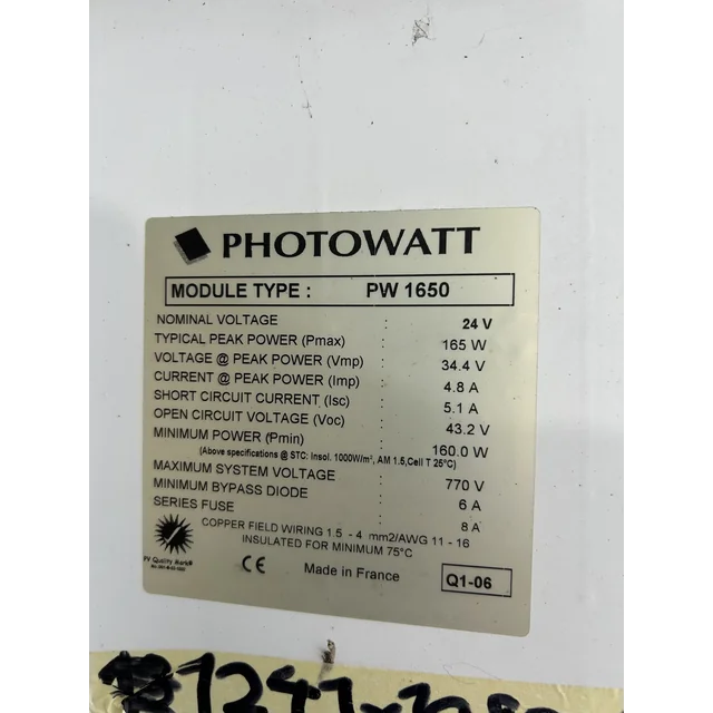 Solar module; PV module; Photowatt PW1650-24V