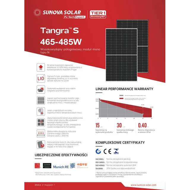 SUNOVA PHOTOVOLTAIC PANEL SS-480-60MDH(T) N-TYPE