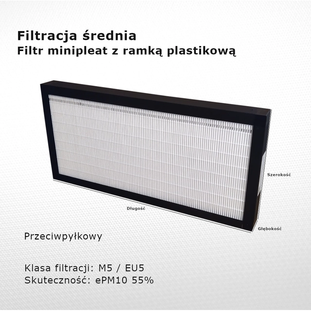 Intermediate filter M5 EU5 ePM10 55% 126 x 278 x 96 mm with a PVC frame