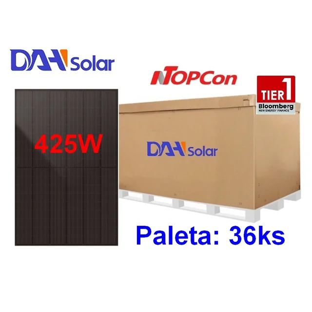 DAH Solar DHN-54X16/DG(BB)-425 W panels, all-black appearance, double glass
