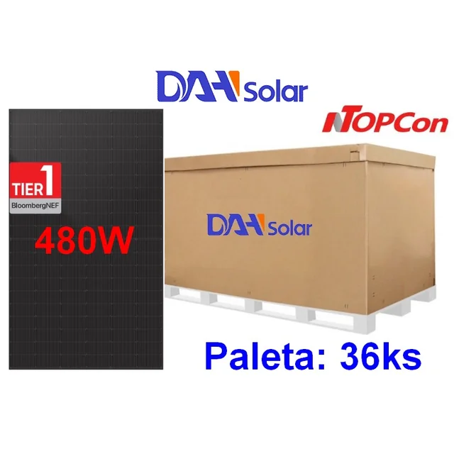 DAH Solar DHN-60X16/DG(BB)-480 W paneelit, ulkonäkö täysin musta, kaksoislasi