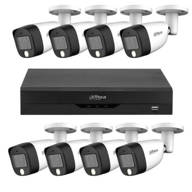 Dahua āra novērošanas sistēma 5MP 8 kameras dubultā apgaismojuma IR mikrofons 20m WL 20m objektīvs 3.6mm un DVR 8 WizSense kanāli