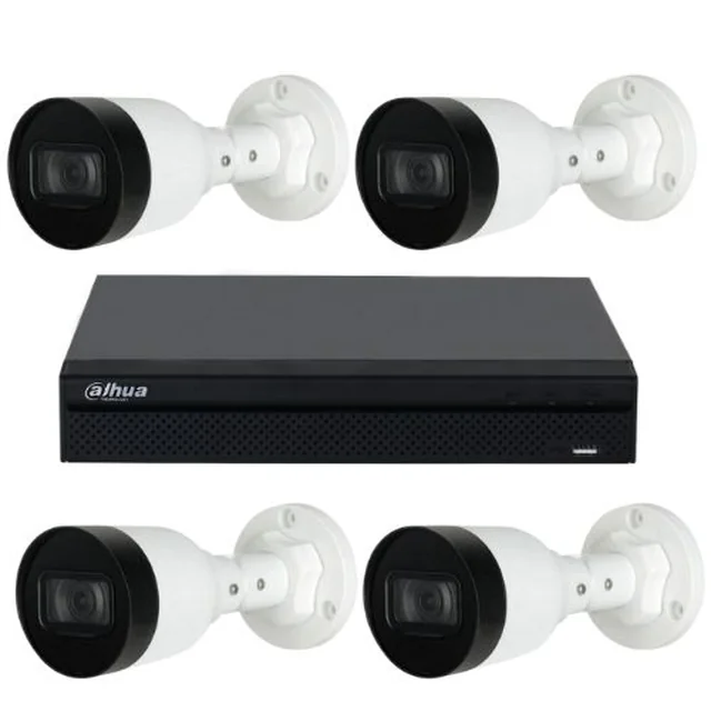 Dahua IP stebėjimo rinkinys 4 kameros 4MP IR30m Mikrofonas IP67 PoE ir Dahua NVR 4 kanalai H.265+ 12MP 4PoE SMD Plus 1U