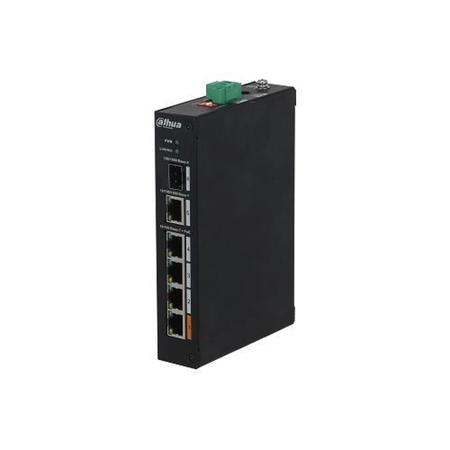 Dahua jungiklis PFS3106-4ET-60-V2, PoE pramoniniai 4 prievadai, 1x Gigabit, 1x SFP, 60W