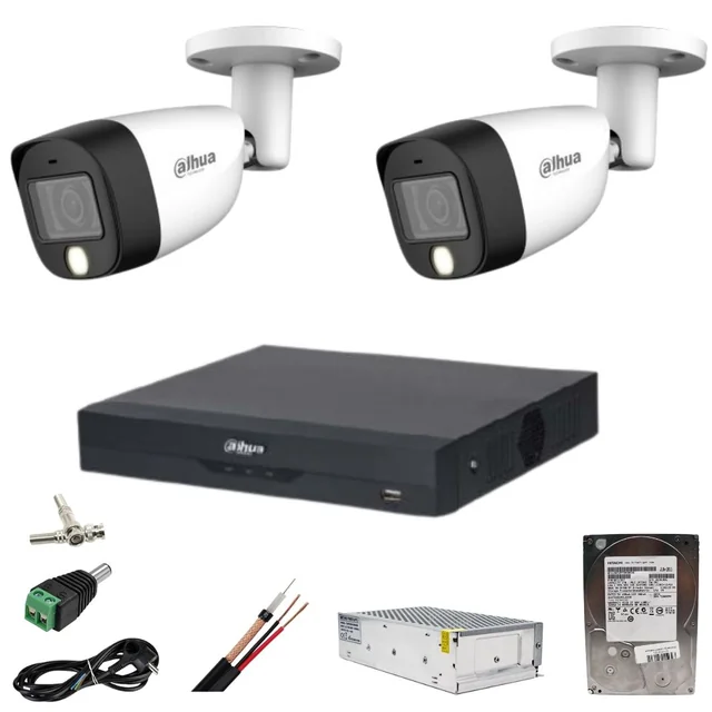 Dahua megfigyelő rendszer 2 kamerák 5MP Dual Light IR 20m WL 20m DVR 4 csatornák tartozékokkal és HDD-vel 500 GB