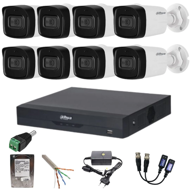 Dahua novērošanas sistēma 8 kameras 8MP IR 80M DVR 8 kanāli 4k ar iekļautiem piederumiem HDD 1TB