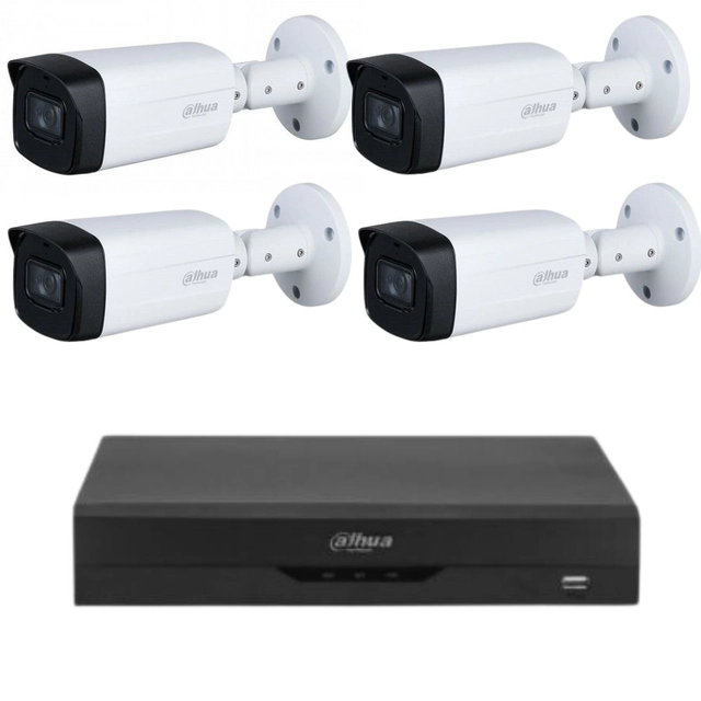 Dahua overvågningssæt 4 kameraer, 5MP, linse 3.6mm, IR 80M, Dahua DVR med 4 kanaler 4K