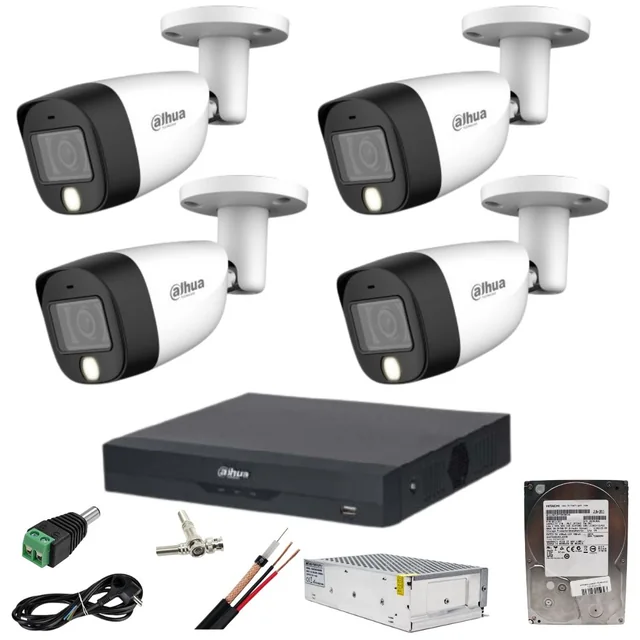 Dahua overvågningssystem 4 kameraer 5MP Dual Light IR 20m WL 20m DVR 4 kanaler med tilbehør og HDD 1TB inkluderet