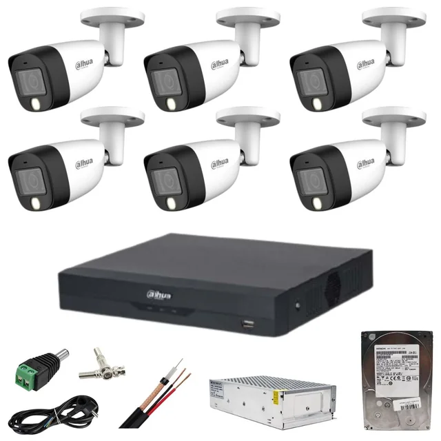 Dahua overvågningssystem 6 kameraer 5MP Dual Light IR 20m WL 20m DVR 8 kanaler med tilbehør og HDD 1TB inkluderet