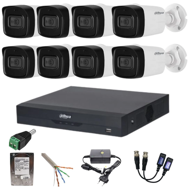 Dahua overvågningssystem 8 kameraer 8MP IR 80M DVR 8 kanaler 4k med tilbehør inkluderet HDD 1TB