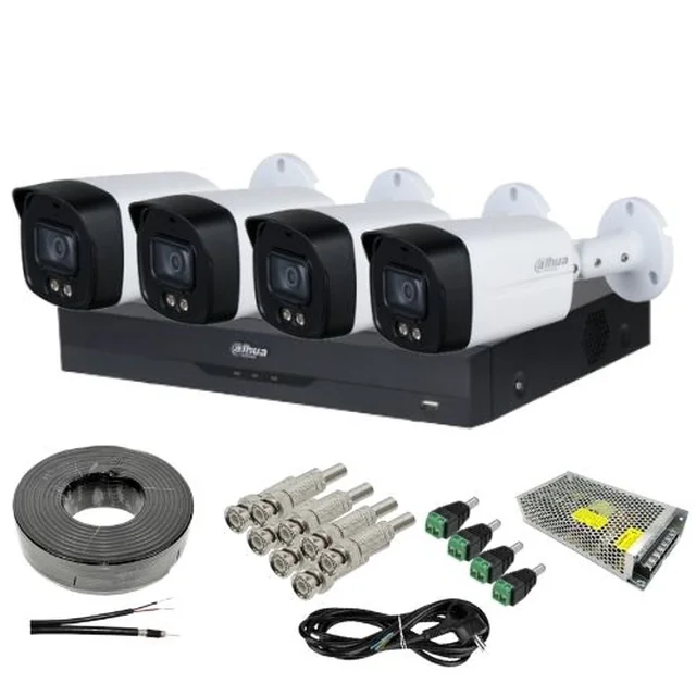 Dahua surveillance kit 4 cameras 5MP Smart Dual Light, IR/White Light 40m, DVR 4 channels 8MP 4K and accessories