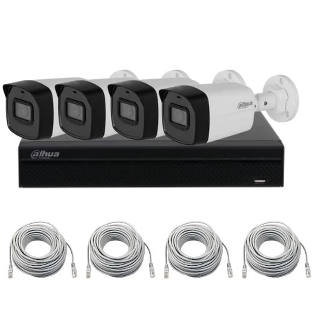 Dahua surveillance kit 4 IP cameras 4MP lens 3.6mm IR 30m Microphone, NVR 4 channels 8MP 4K PoE and UTP cable CAT5 %p8/ %