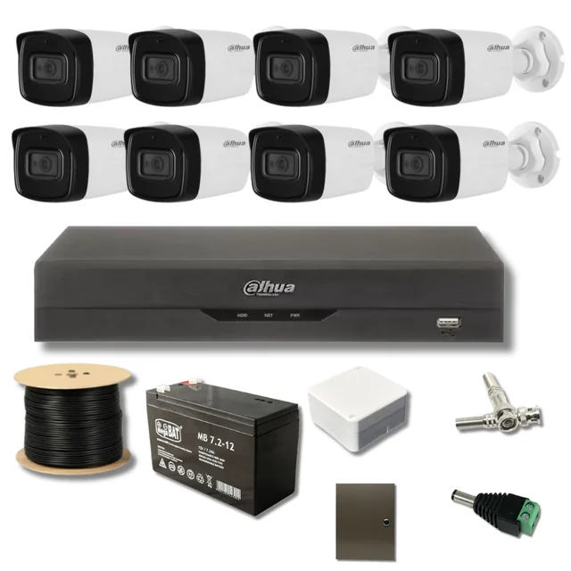 Dahua surveillance kit 8MP IR 80m Pentabrid DVR-microfoon met 8 kanalen Gezichtsherkenning AI-functies, Batterij, Inclusief accessoires