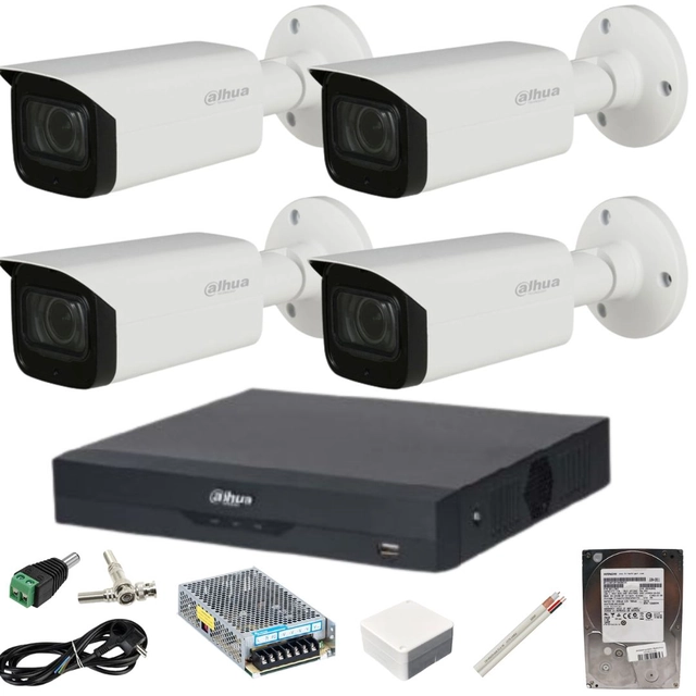 Dahua-Überwachungssystem 4 Kameras, 2 Megapixel, Farbe bei Nacht, Dahua DVR 4 Kanäle, inklusive Zubehör + Festplatte 1TB, zum Anzeigen von Autokennzeichen bis zu 15m