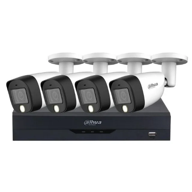 Dahua-Überwachungssystem 5MP 4 Kameras Analoges Außenobjektiv 3.6mm Dual Light IR 20m WL 20m Mikrofon und DVR 4 Kanäle