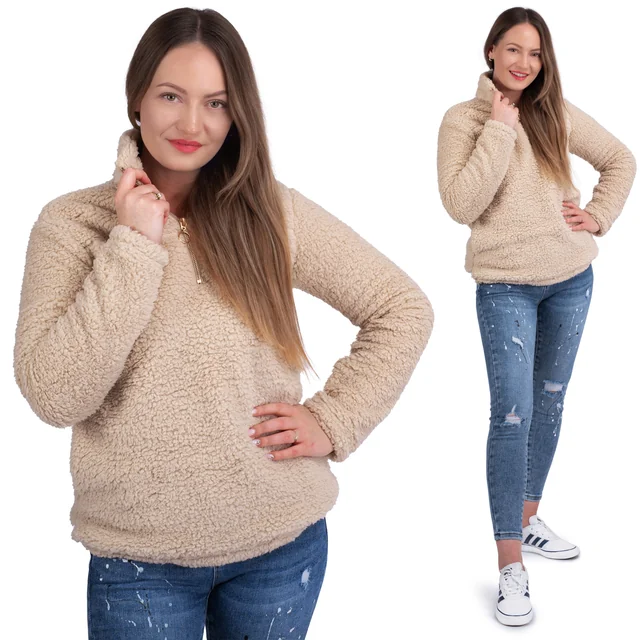 Dames Sherpa-sweatshirt met kraag Beige l