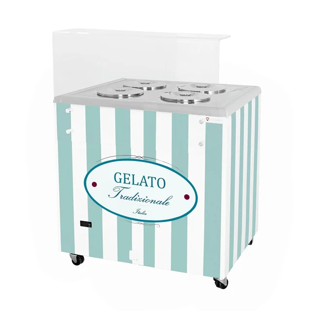 Dávkovač zmrzliny | konzervátor | retro | 4 vana | kulaté kyvety | 843x670x895 mm | GELATO POZETTI 4 PASTELOVÁ MODRÁ