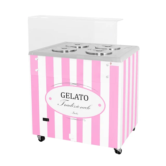 Dávkovač zmrzliny | konzervátor | retro | 4 vana | kulaté kyvety | 843x670x895 mm | GELATO POZETTI 4 RŮŽOVÁ