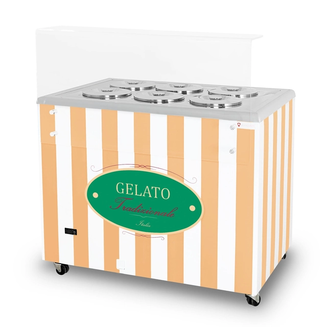 Dávkovač zmrzliny | vitrína zmrzliny | konzervátor | retro | 6 vana | kulaté kyvety | 1063x670x895 mm | GELATO POZETTI 6 BÉŽOVÁ