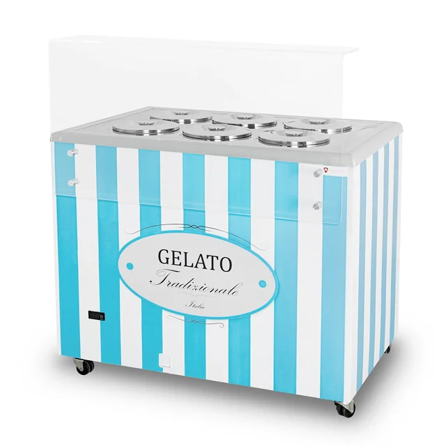 Dávkovač zmrzliny | vitrína zmrzliny | konzervátor | retro | 6 vana | kulaté kyvety | 1063x670x895 mm | GELATO POZETTI 6 MODRÁ