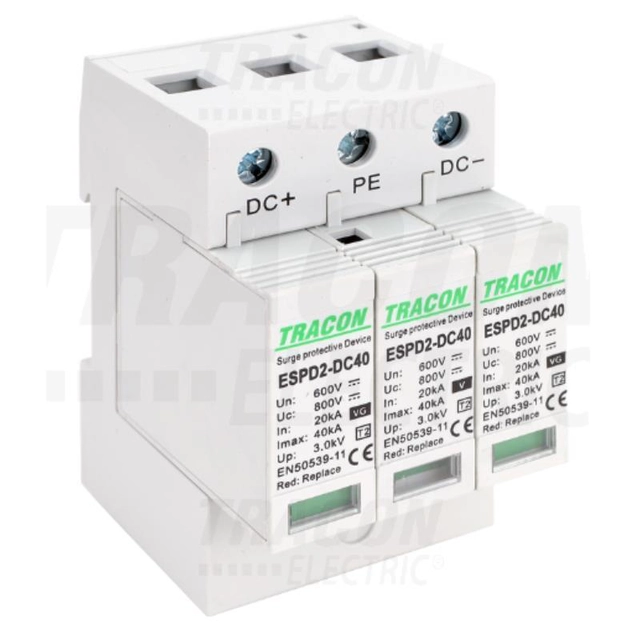 DC odvodnik prenapetosti T2 zamenljivi vložki ESPD2-DC40-1000