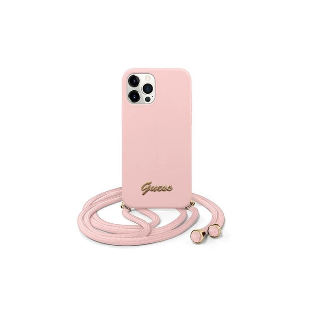 Guess case for iPhone 12/12 Pro 6.1 "GUHCP12MLSCLMGLP pink hard case Metal Logo Cord