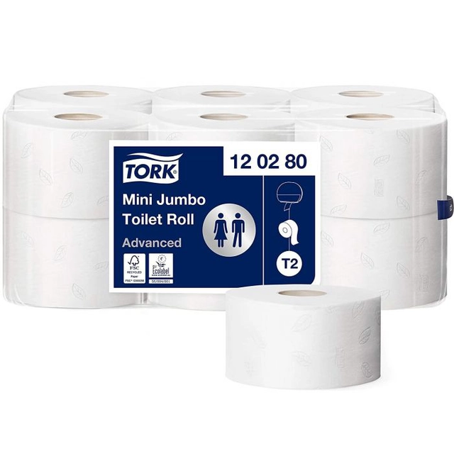 Mini jumbo toilet paper with 2 layers of 170 m Tork Advanced 12role / bax