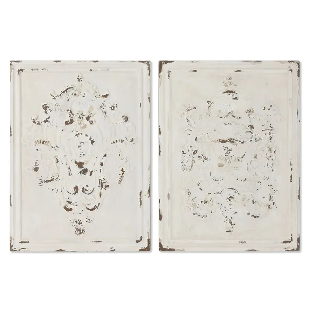 Decoración de pared Hogar ESPRIT Blanco Neoclásico Grabado 58 x 4,5 x 78 cm (2 Piezas)