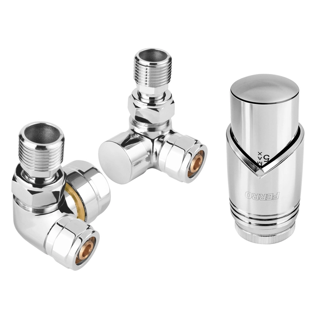 Decorative axial thermostatic set, chrome