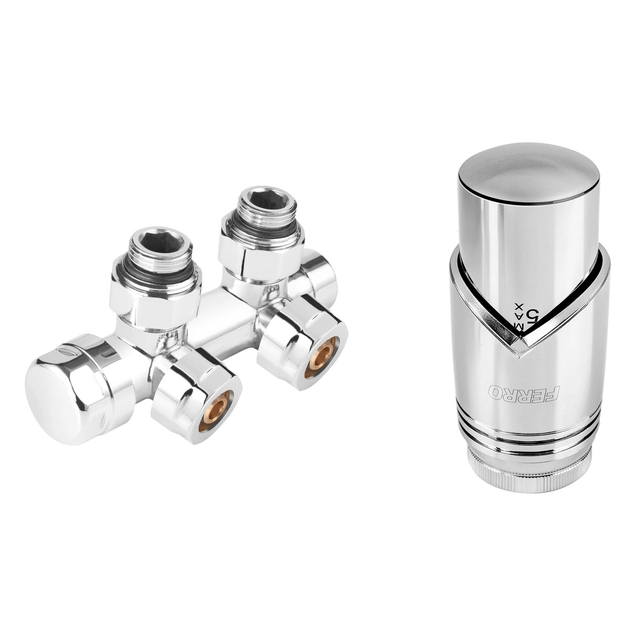 Decorative combined thermostatic set, angular, chrome