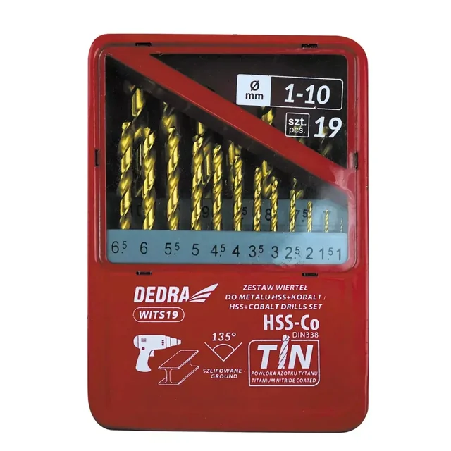 DEDRA COBALT FÚRÓKÉSZLET FÉMHEZ WITS19 HSS+COBALT+TIN, 135°, 19SZT