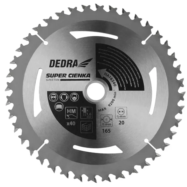 Dedra εξαιρετικά λεπτό κυκλικό πριόνι για ξύλο, 24 δόντια, 185x16x1,6mm
