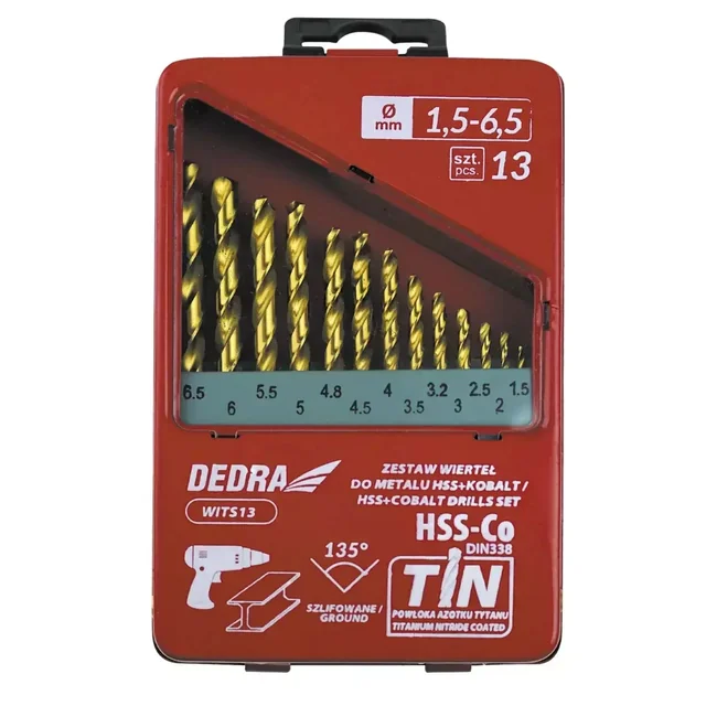 DEDRA KOBALTBOOR BOORSET VOOR METAAL WITS13 HSS+KOBALT+TIN, 135°, 13SZT