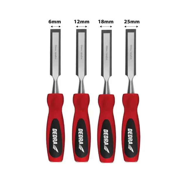 DEDRA WOOD CHISEL SET 06C045 4SZT: 6, 12, 18, 25MM, CRV STEEL