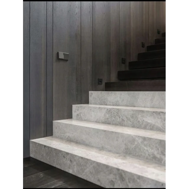 Light semi-matt gray stair tiles 100x30 LINE - stair set