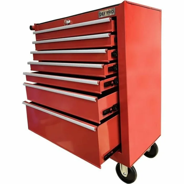 Defpro Tool Trolley Red With Key Metal 7 drawer