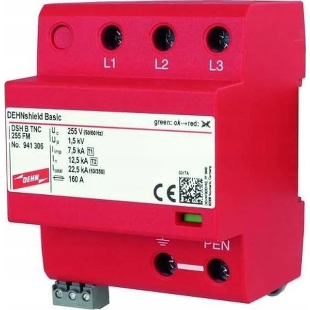 Dehn Розрядник перенапруг B+C Тип 1+2 3P 12,5/37,5kA 1,5kV DEHNshield DSH B TNC 255 FM 941306