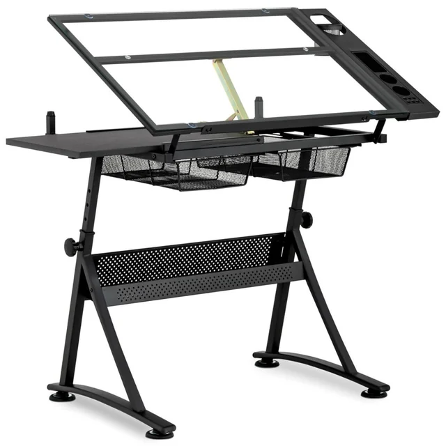 Desk glass drafting table with drawers for drawing sketching 120x60 cm