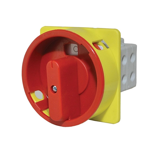 Desktop cam switch with the possibility of closing on 3 padlocks (5-8mm), red knob,0-I (enable - disable),63A, 3 field,IP40 T0-Ł