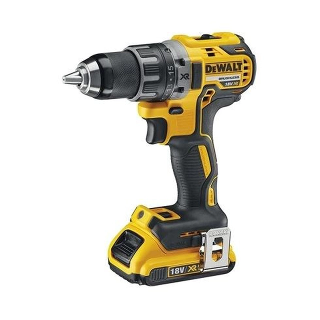 DEWALT akkumulátorrendszer 18V kefe nélküli fúrógép G2 XR,13mm, 2 fut,0-550/0-2000 fordulat,70Nm, 2 Li-Ion akkumulátorok 2,0 Ah, töltő