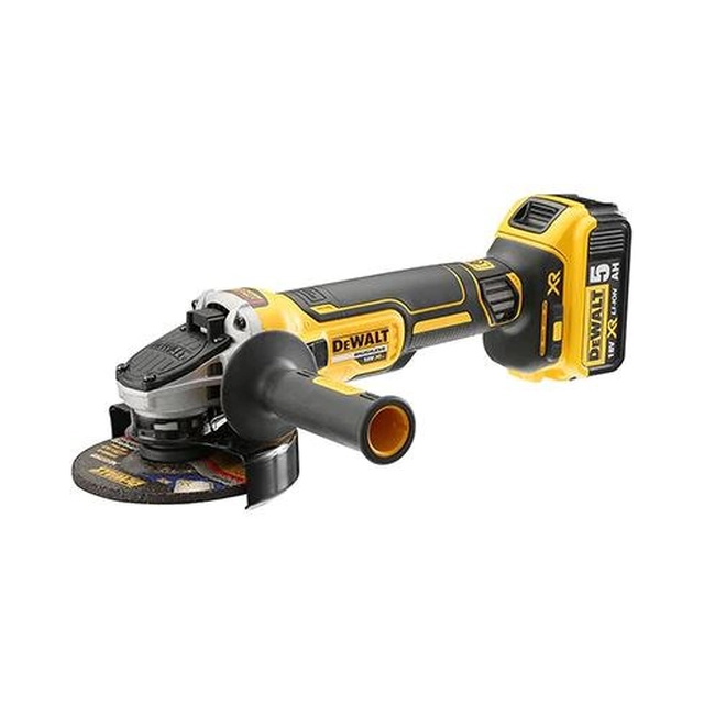 DEWALT akkumulátorrendszer 18V XR Li-Ion sarokcsiszoló125mm kefe nélküli z 2 akkumulátorok 5.0Ah, töltő és csomagtartó,1000W, tolókapcsoló, sebesség