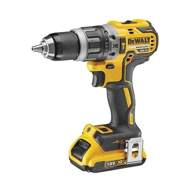 DEWALT akumuliatorių sistema 18V bešepetis gręžtuvas G2 XR su smūgiu,13mm, 2 bėga,0-550/0-2000 aps./min.,70Nm, 2 Li-Ion baterijos 2,0 Ak,