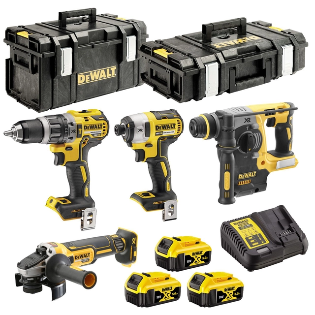 DeWalt Combo 18V készlet Köszörűkalapács Fúró Csavarhúzó Csavarhúzó + 3x5 Ah