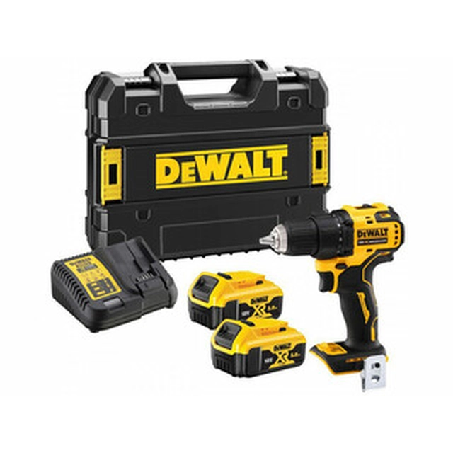 DeWalt DCD800P2T-QW akkuporakone, jossa istukka 18 V | 27 Nm/90 Nm | Hiiliharjaton | 2 x 5 Ah akku + laturi | TSTAK matkalaukussa