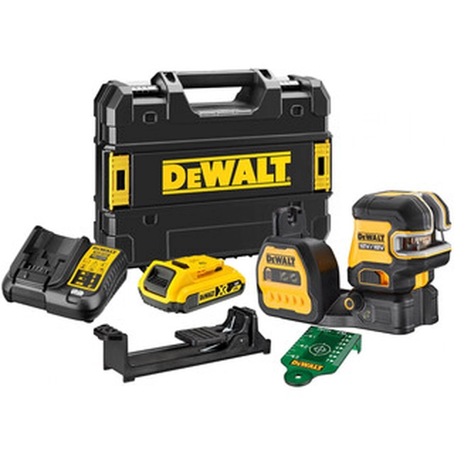 DeWalt DCE089D1G18-QW Groene lijnlaser Effectieve straal met signaalinterceptor: 0 - 50 m | 1 x 2 Ah-accu + lader | TSTAK in een koffer