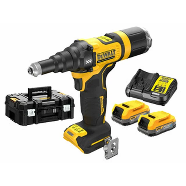 DeWalt DCF414E2GT akkus popszegecselő 18 V | 4,8 - 6,4 mm | 20000 N | Szénkefementes | 2 x 1,7 Ah akku + töltő | TSTAK kofferben