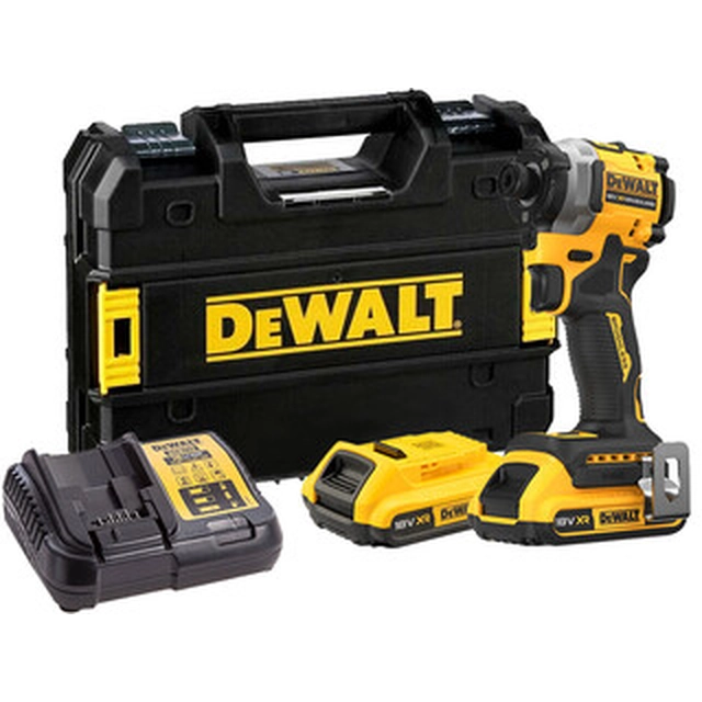 DeWalt DCF850D2T-QW akumulátorový rázový uťahovák s držiakom bitov 18 V | 206 Nm | 1/4 palcov | Carbon Brushless | 2 x 2 Ah batéria + nabíjačka | TSTAK v kufri