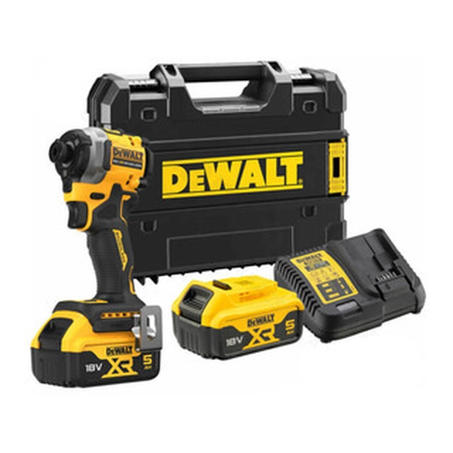 DeWalt DCF850P2T-QW akumulátorový rázový uťahovák s držiakom bitov 18 V | 206 Nm | 1/4 bitov | Carbon Brushless | 2 x 5 Ah batéria + nabíjačka | V kufri